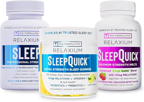 Relaxium Sleep | 60 Capsule+ Sleep Quick Melts + Gummies (Family Pack Sleep Bundle)