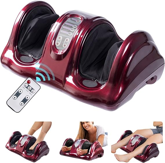 WELLHUT Foot Massager Machine Shiatsu Foot and Calf Massager for Ankle, Calf Leg Arm, Shiatsu Kneading Rolling, Feet Massager Machine, Gifts for Men and Women, Burgundy