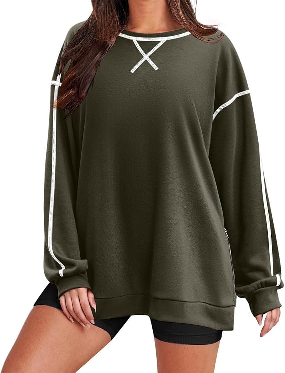 PBNBP Women's Oversized Sweatshirts Long Sleeve Crewneck Pullover Tops 2025 Spring Fall Trendy Side Zip Going Out Shirts