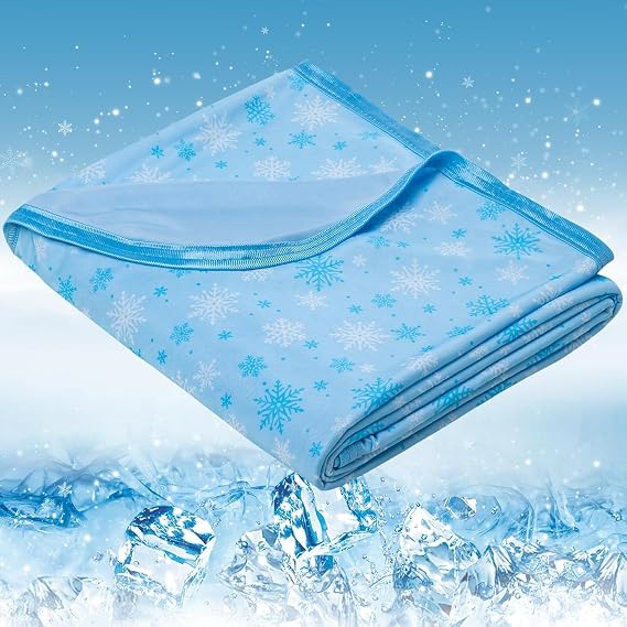 Cooling Blanket for Hot Sleepers – Thin Summer Cooling Blanket Throw Size, Q-Max >0.5 Lightweight Cooling Throw Blanket for Bed, Couch, or Sofa – Snowflake Cool Blankets, (Blue, Throw 130 x 180cm)