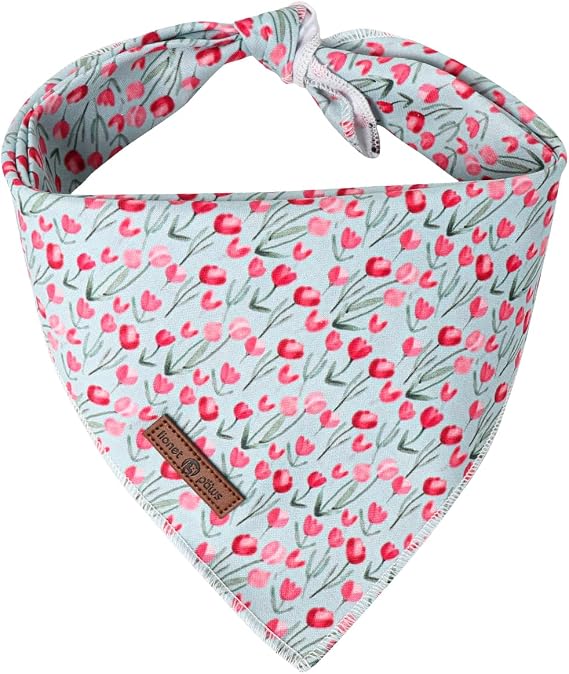 Lionet Paws Cotton Dog Bandanas,Tulips Flower Comfortable Dog Triangle Bibs Scarf Washable Dog Kerchief,Birthday Scarves for Medium Large Dogs Pets