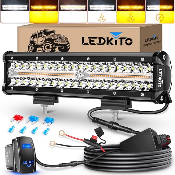 12 inch LED Light Bar Kit Spot Flood Combo Amber White 6Mode Strobe