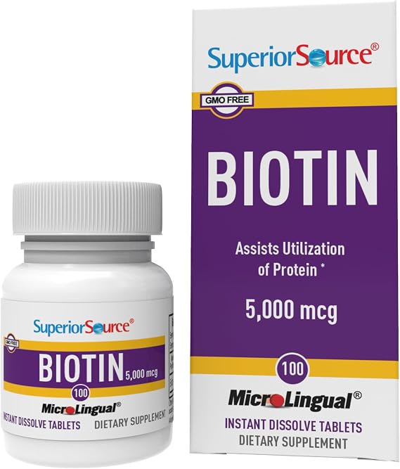 Superior Source Biotin 5000 mcg Sublingual Dissolving Tablets - Daily Supplement Supports Hair Health & Growth, Healthy Nails & Skin - 100 Count