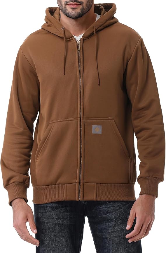 TUAOVA Men's Loose Fit Heavyweight Full Zip Fleece-Lined Hoodie Sweatshir
