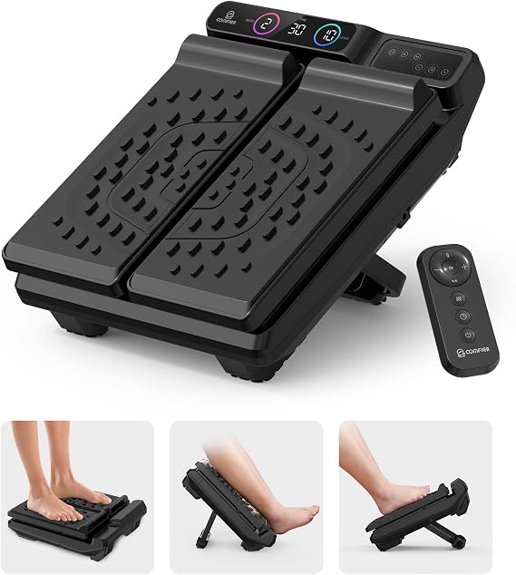 COMFIER Vibration Foot Massager with Heat, High Frequency Vibrating Foot and Leg Calf Massager with 30 Speed & 3 Modes, 3 Adjustable Angles, Remote Control for Tired Feet, Foldable for Home Office Use