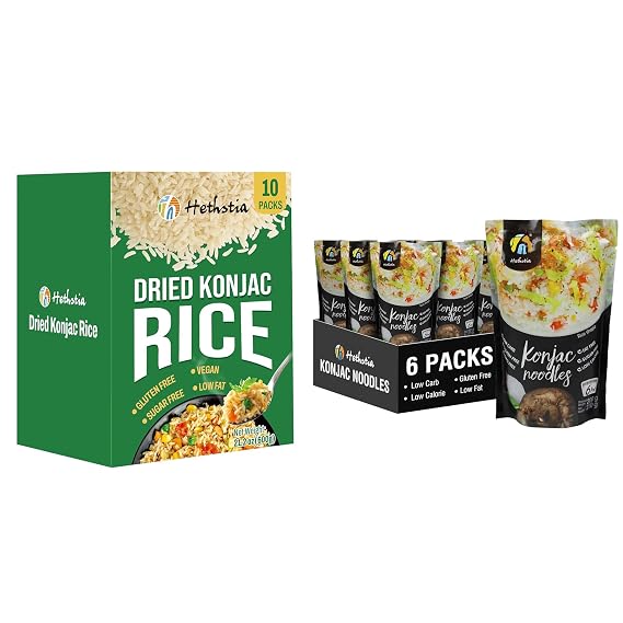 Hethstia Konjac Rice Bundle 10-Pack Dried Shirataki Rice + 6-Pack Shirataki Rice, Low Carb, Keto, Vegan, Gluten-Free, Sugar-Free, Healthy Asian Meal