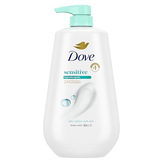Dove Sensitive Skin Body Wash, 24hr Lotion-Soft Skin, 30.6 oz