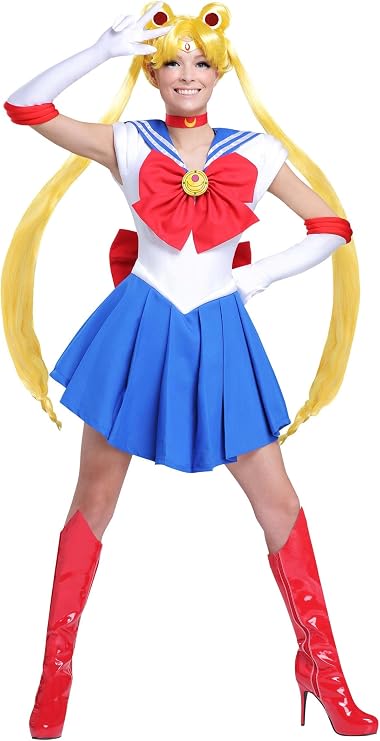 Womens Sailor Moon Costume With Leotard, Skirt, Gloves, Choker, Tiara - Officially Licensed Adult Outfit