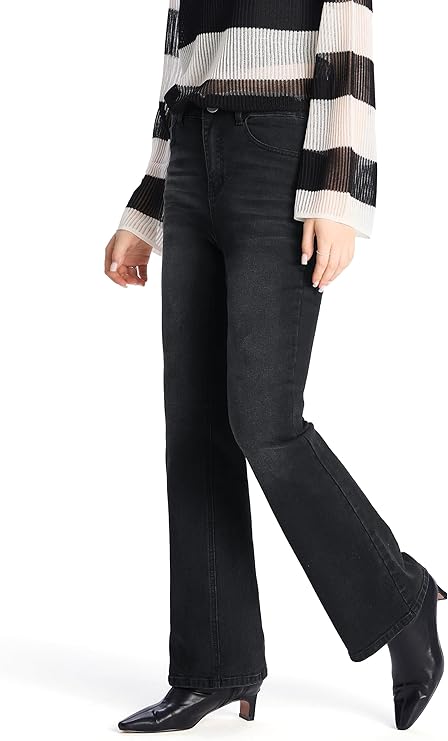 Prettyleaf Women's 26" Short Stretch Flare Jeans High Waisted Curvy Bootcut Denim Pants, Black, Small