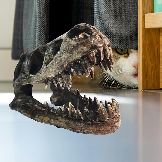 Dinosaur Statues for Home Decor, Resin Head Skull Decoration for Study Cabinets Living Room, Reptile Hide House Shelter Cave