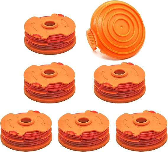 6-Pack Replacement Spools with 1 Cap Cover for Worx WA0007-0.065" Dual-Line for Corded Trimmers WG100, WG116, WG119 & New Brushless WG173 - Exact Fit & Tangle-Free (6+1 Pack)