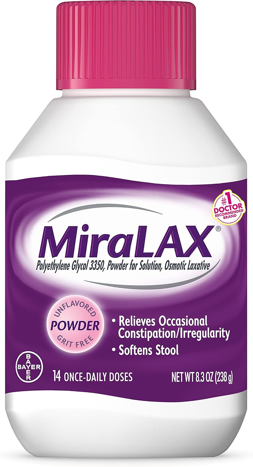 MiraLAX Laxative Powder, Gentle Constipation Relief, PEG 3350, Physician Recommended, No Harsh Side Effects, 14 Dose
