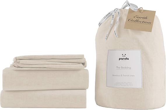 Panda Bamboo and French Linen Duvet Cover Set - Earth Collection (Natural, Double)