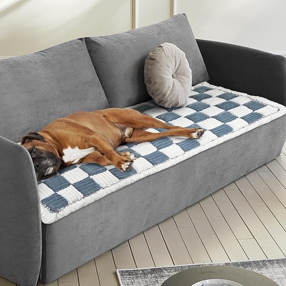 FUNYKICH Dog Couch Cover Protector (27.6 x 82.7 Inch), Soft Washable Non Slip Pet Mat Bed for Large Dogs, Blue-Grey