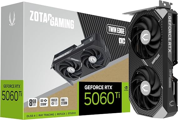 ZOTAC Gaming GeForce RTX 5060 Ti 8GB Twin Edge OC DLSS 4 8GB GDDR7 128-bit 28Gbps PCIE 5.0 Gaming Graphics Card, IceStorm 2.0 Cooling, SFF Ready, ZT-B50610H-10M