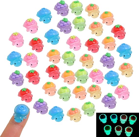 42 Pcs Glow in The Dark Mini Turtles, Fruit & Veg Resin Animals, Tiny Plastic Animals for Fairy Garden, Aquarium, DIY Craft Supplies for Dollhouse Decor Car Dashboard Decoration Cake Toppers 