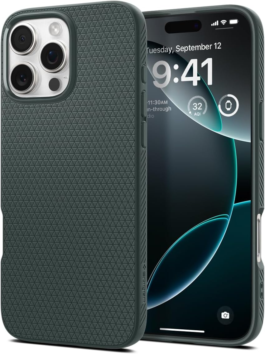 Spigen iPhone 16 Pro Max ile Uyumlu ince Kılıf Liquid Air Hava Kanalı Teknolojisi™ Askeri Sınıf Koruma Abyss Green Dokulu Yüzey Kapak - ACS07990