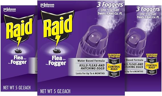 Raid Flea Fogger Plus Killer Water Based Formula Kills Fleas and Hatching Eggs 5 Ounce Cans 3 Count (Pack of 3)