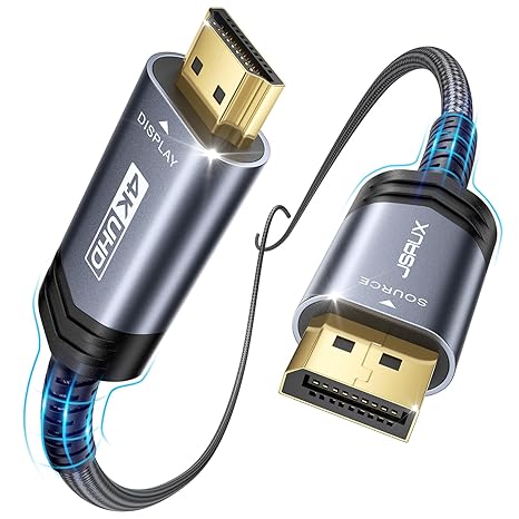 JSAUX DisplayPort to HDMI Cable 10FT 4K@30Hz, DP Source to HDMI Display,UHD