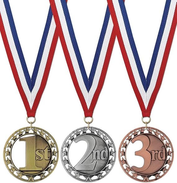 Hodges Award Medals - 1st 2nd 3rd Award Medals - Gold Silver Bronze Medals with Neck Ribbons - 3 Pack or 9 Pack