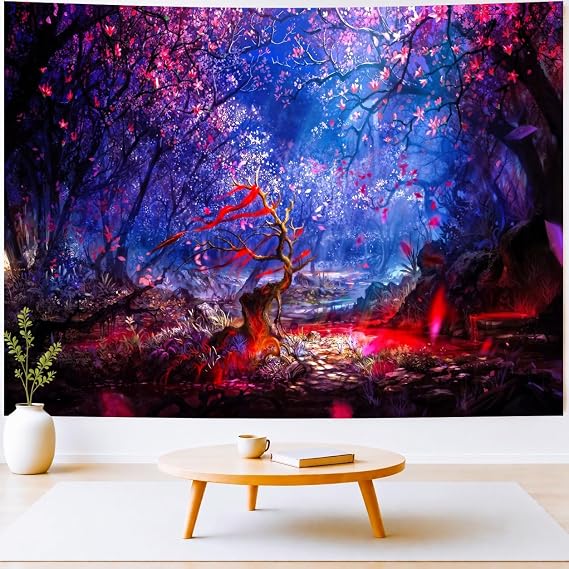 Delur Fantasy Forest Tapestry Enchanted Magical Fairy Tale Tree of Life Wall Hanging Tapestry Mystical Psychedelic Landscape Nature Headboard for Bedroom Living Room Home Decor (51.2" x 59.1")
