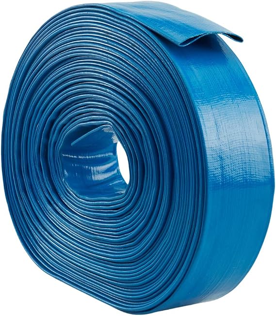 Blue 1 1/2" x 100' Uncoupled Water PVC Hose - Backwash Filter Discharge Drain Hose - Blue Lay Flat Trash Pump Rubber Hose