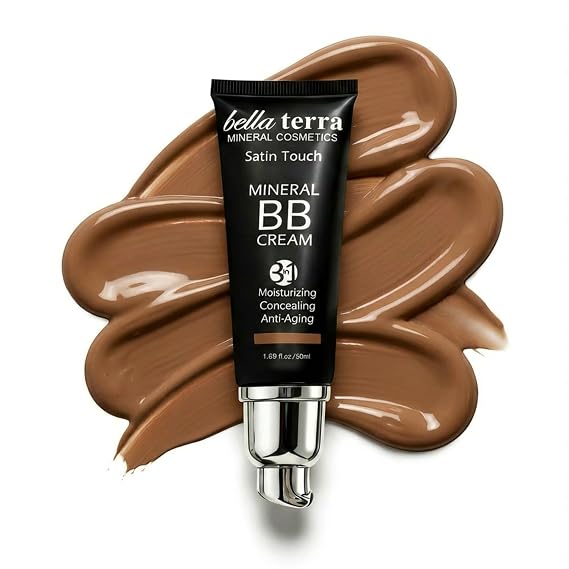 Bellaterra Cosmetics BB Cream Tinted Moisturizer & Mineral Foundation Makeup, Dark 107 Lightweight, Oil-Free, Buildable Coverage, Matte Finish, Anti-Aging Concealer, Clean Beauty, 1.69 oz