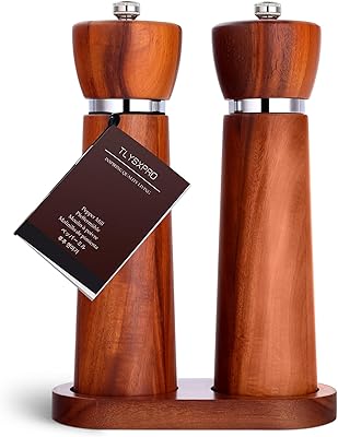 Wooden Salt and Pepper Grinder Set Refillable Salt and Pepper Mill with Adjustable Upgraded Large Size Ceramic Burr Manual Pepper Grinder with Acacia Wood Body 8.3 Tall