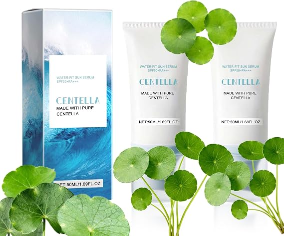 Centella Sunscreen SPF 50 PA+++, Water-Fit Hydrating Sun Serum for Face, Lightweight Non-Greasy Daily Sunscreen, Moisturizing UV Protection for All Skin Types, Soothing Korean Sun Lotion 50ml*2