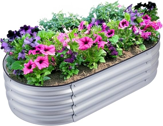 Backyard Expressions Home Galvanized Raised Garden Bed Kit 4x2x1ft, Planter Box Raised Garden Beds Outdoor, Easy Assembly Metal Raised Bed for Gardening Vegetables, Fruits, Flowers - Silver