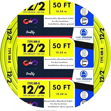 Solid Indoor Wire 12/2 W/G NMB Cable - Yellow (50FT)