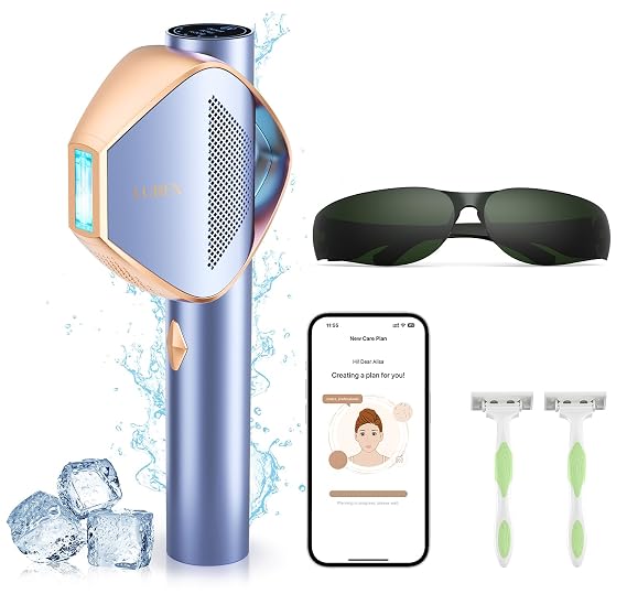 LUBEX Smart Permanent IPL Laser Hair Removal for Woman and Men, Painless Sapphire Ice-Cooling, Alternative to Salon, Bikini Shaver, Facial Epilator for Armpits Back Legs Arms Face Bikini Glow 6 A+