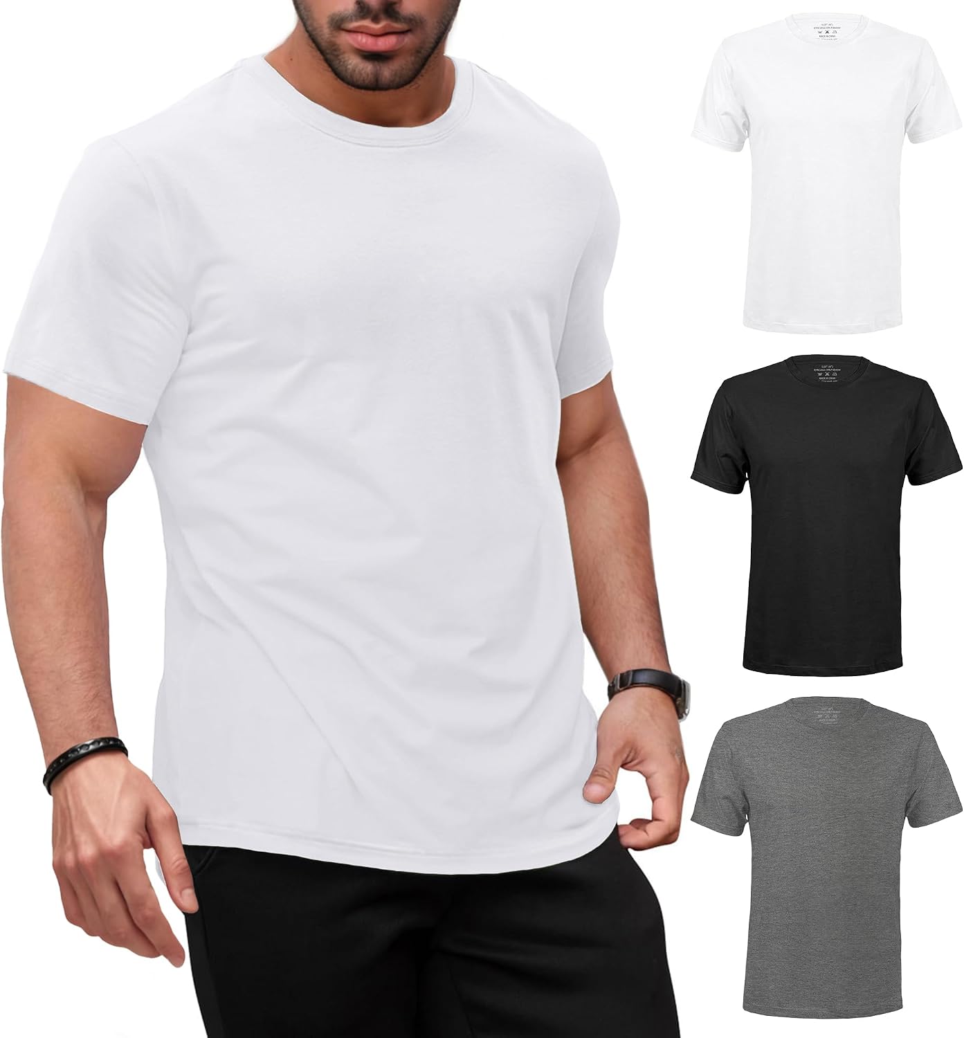 HOTake Mens T-Shirt Short Sleeve Crew Neck 1-3 Pack Soft Fitted Tees S-4XL Fresh Classic Tshirts Basic Tee Shirt