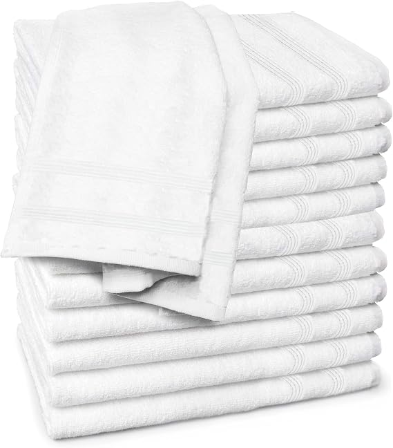Kaufman - Premium White Deluxe Hand Towels, 17''x28'', Absorbent Towels for Gym, Hand, Spa, Beauty, 100% USA Cotton (12-Pack)