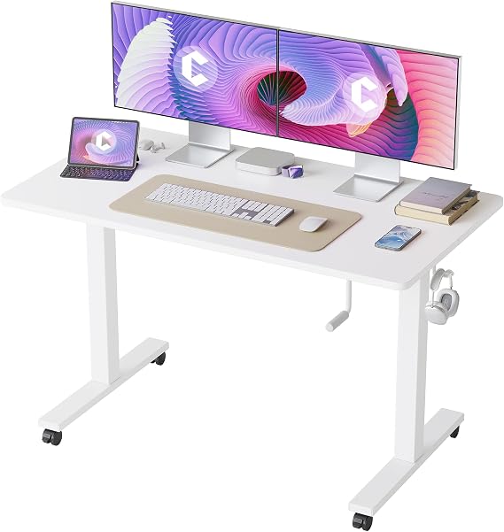 CubiCubi 48 * 24 Standing Desk, Computer Desk with Adjustable Height, Stand Up Home Office Desks, Sit Stand Computer Workstation, Adjustable Desk with Hook, White