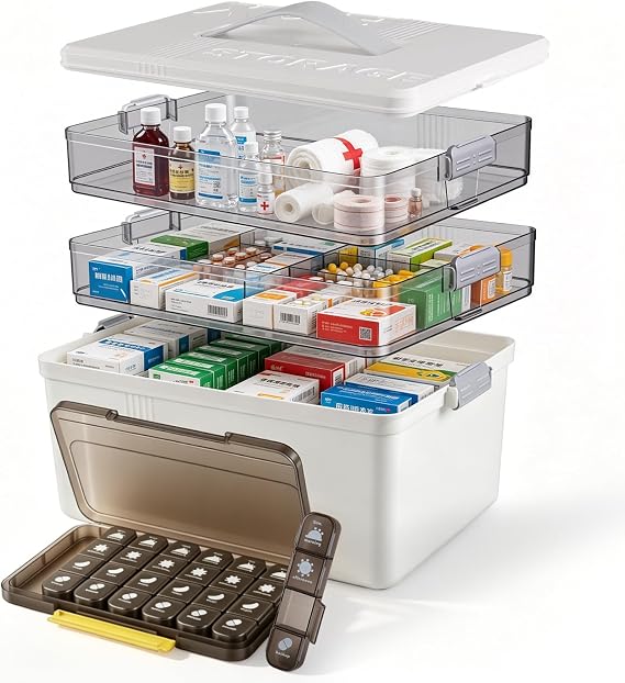 3 Tier Medicine Storage Box, Medicine Box with 7-Day Pill Case
