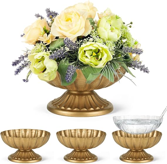 7'' Wide 3.94'' High Vintage Gold Compote Pedestal Vases for Centerpieces