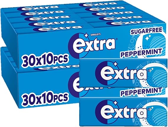 Wrigley’s Extra Sugar-free Chewing Gum | Refreshing Peppermint Flavour | Freshens Breath | With Xylitol | Helps with Oral Hygiene for Healthy Teeth & Gums | 30x 10-Packs (2 Packs)