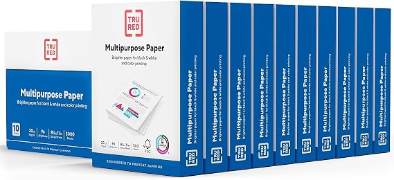 TRU RED Multipurpose Paper, 8.5x11, 20lb, 96 Bright White, 10 Reams/Carton