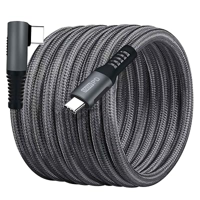 15FT 100W Right Angle Fast Charge Type-C Cable, USB-C to USB-C Braided Cable for iPhone 1515 Plus15 Pro15 Pro Max,MacBook AirPro, iPad ProAirMini,Pixel,Dell XPS,Samsung Galaxy S24 S23,Grey