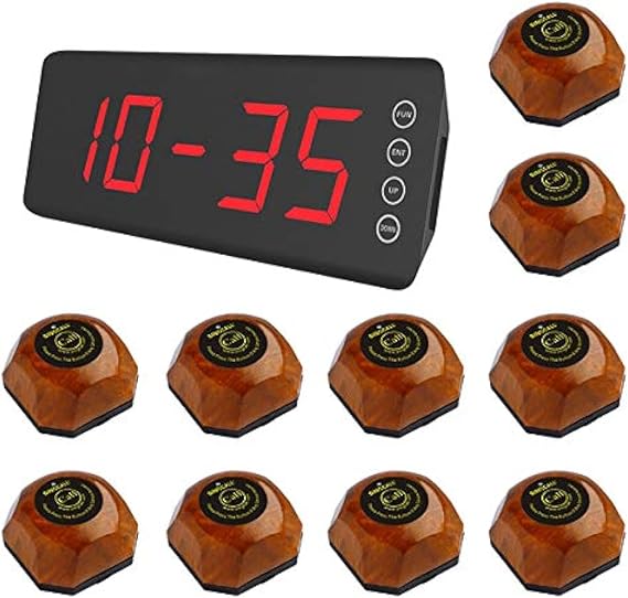 SINGCALL Wireless Restaurant Table Bell System Pack of 10 Pagers and 1 Receiver