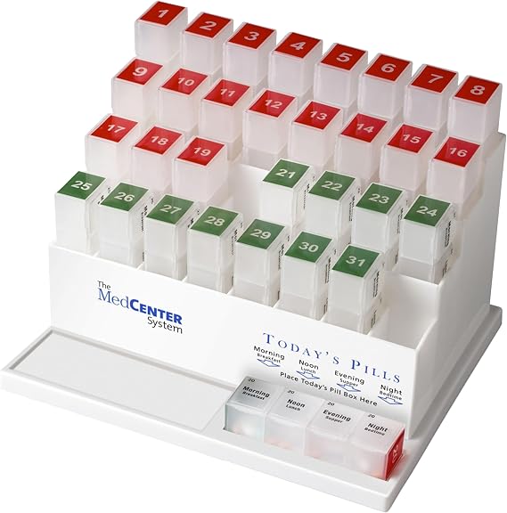 MedCenter 31-Day Monthly Pill Box with 4 Daily Compartments Large