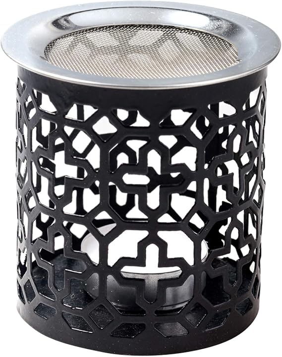 Black Iron Incense Burner with Sieve Height 3.15 inch [Handmade] for Burning Incense with a Tealight