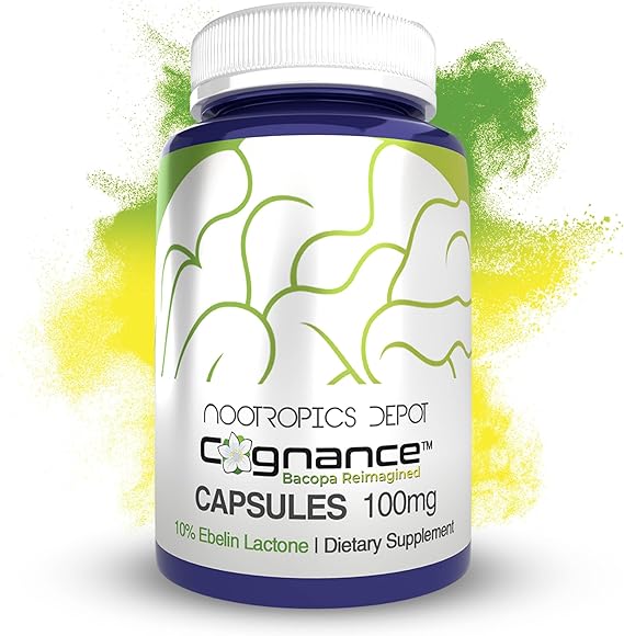 Nootropics Depot Cognance Enhanced Bacopa Capsules | 100mg | 10% Ebelin Lactone | Bacopa monnieri | Mood, Memory, 5-HT2A Activation, 180 Count (Pack of 1)