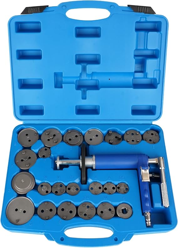 Pneumatic Brake Calipe Piston Wind Back Tool Set,Rewind Spreader Tool Set with Compression Spreading Tool and 22PCS Drive Key Disc Adapters