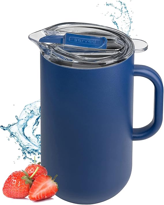 Served Premium Insulated Pitcher (2L/66oz) - Double Walled, Copper Lined Stainless Steel Pitcher with Lid - Vacuum Insulated Carafe for Hot Coffee, Tea, Iced Drinks, Water, Cocktails, and More