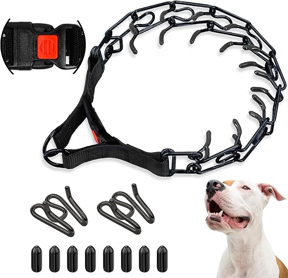 Supet Prong Collar for Dogs, Adjustable Dog Pinch No Pull Training Collar with Quick Release Buckle, Rubber Tips and Extra Links for Small Medium Large Dogs