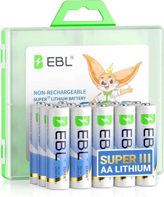EBL AA Lithium Batteries 3700mAh, 1.5V Longest Lasting Double A Battery Upgraded Super III Lithium AA Batteries for Blink Camera, Doorbell, High-Performance Power, 12 Pack Non-Rechargeable