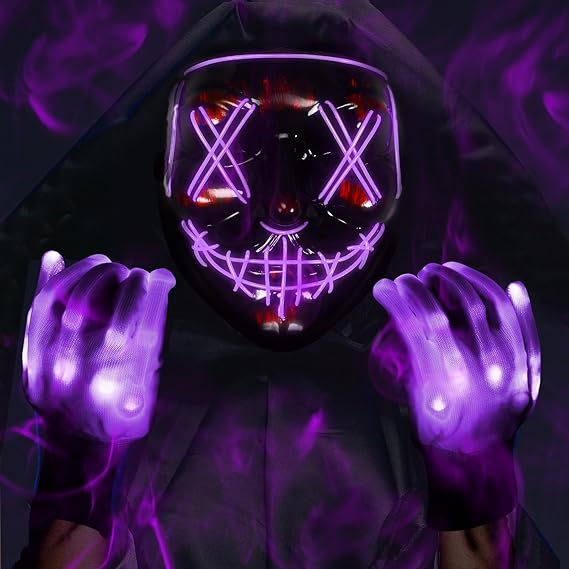 Max Fun Halloween Mask Glowing Gloves for Halloween Costume Cosplay Party Led Light Up Scary Masks for Halloween Party