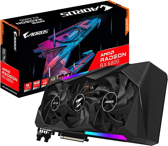 GIGABYTE AORUS Radeon RX 6800 Master 16G Graphics Card, MAX-Covered Cooling, 16GB 256-bit GDDR6, GV-R68AORUS M-16GD Video Card